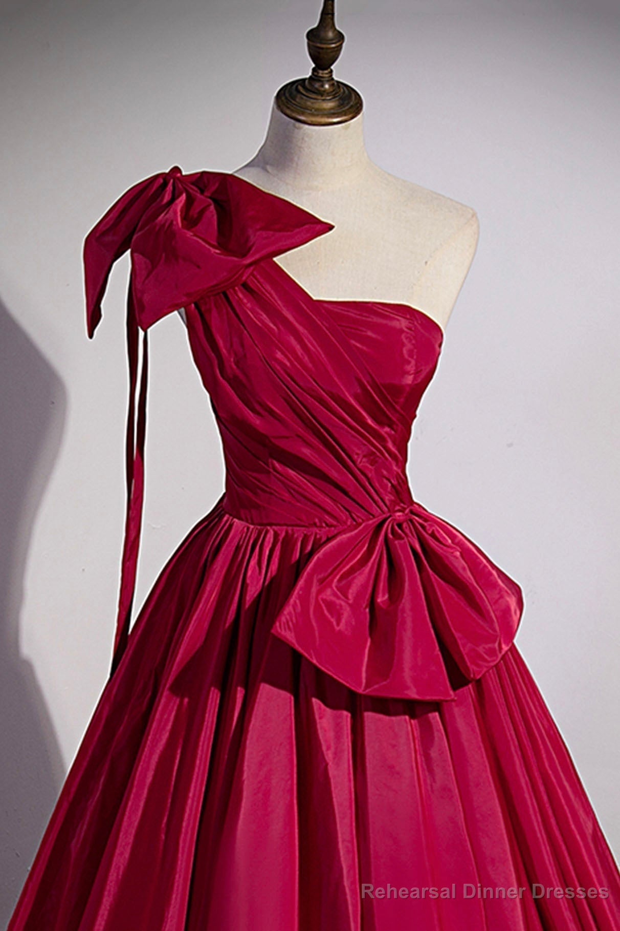 Red One Shoulder Satin Long Prom Dress, A-Line Evening Party Dress