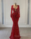 Red Evening Prom Dress Long Evening Prom Dress Long Sleeve Lace Mermaid Evening Gowns