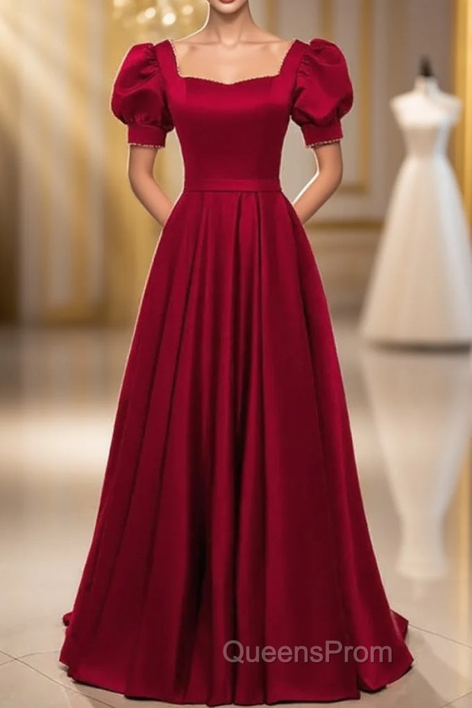 Red Puff Sleeve Evening Prom Dress / Red Bridesmaid Dress / Victorian Dress