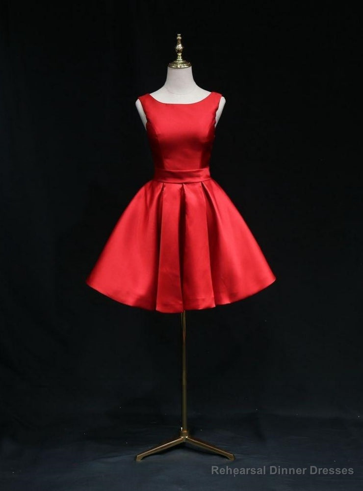 Red Satin Backless Bow Homecoming Dress Main image