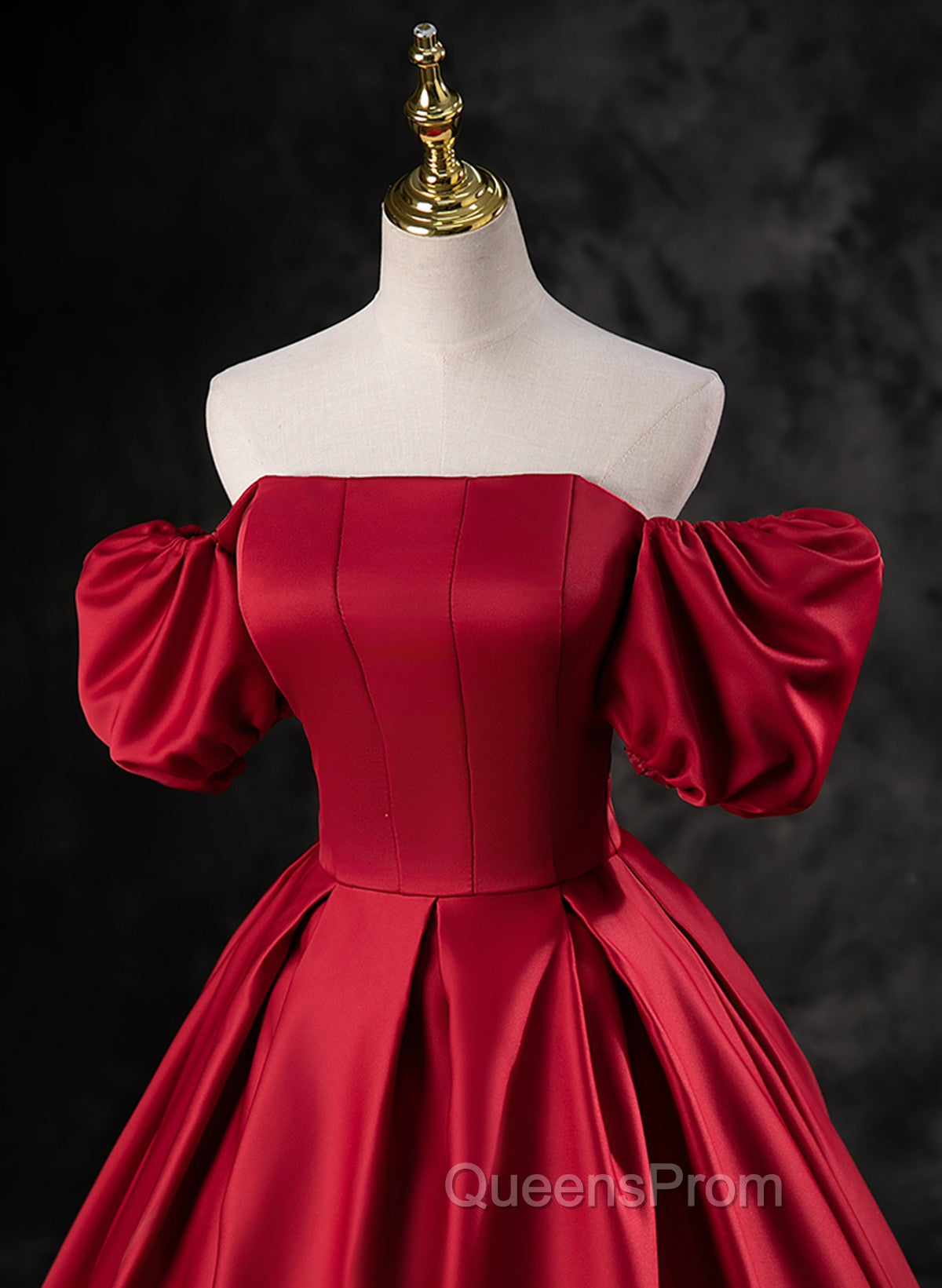 Red Satin Off Shoulder Long Simple A-Line Wedding Party Dress, Red Long Evening Dress
