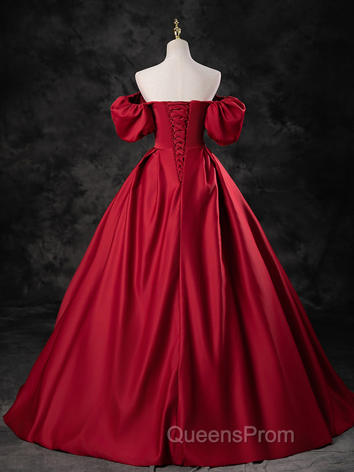 Red Satin Off Shoulder Long Simple A-Line Wedding Party Dress, Red Long Evening Dress