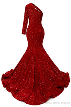Yellow Sequins Mermaid Prom Dresses One Shoulder Evening Dresses Floor Length Wedding Party Gowns