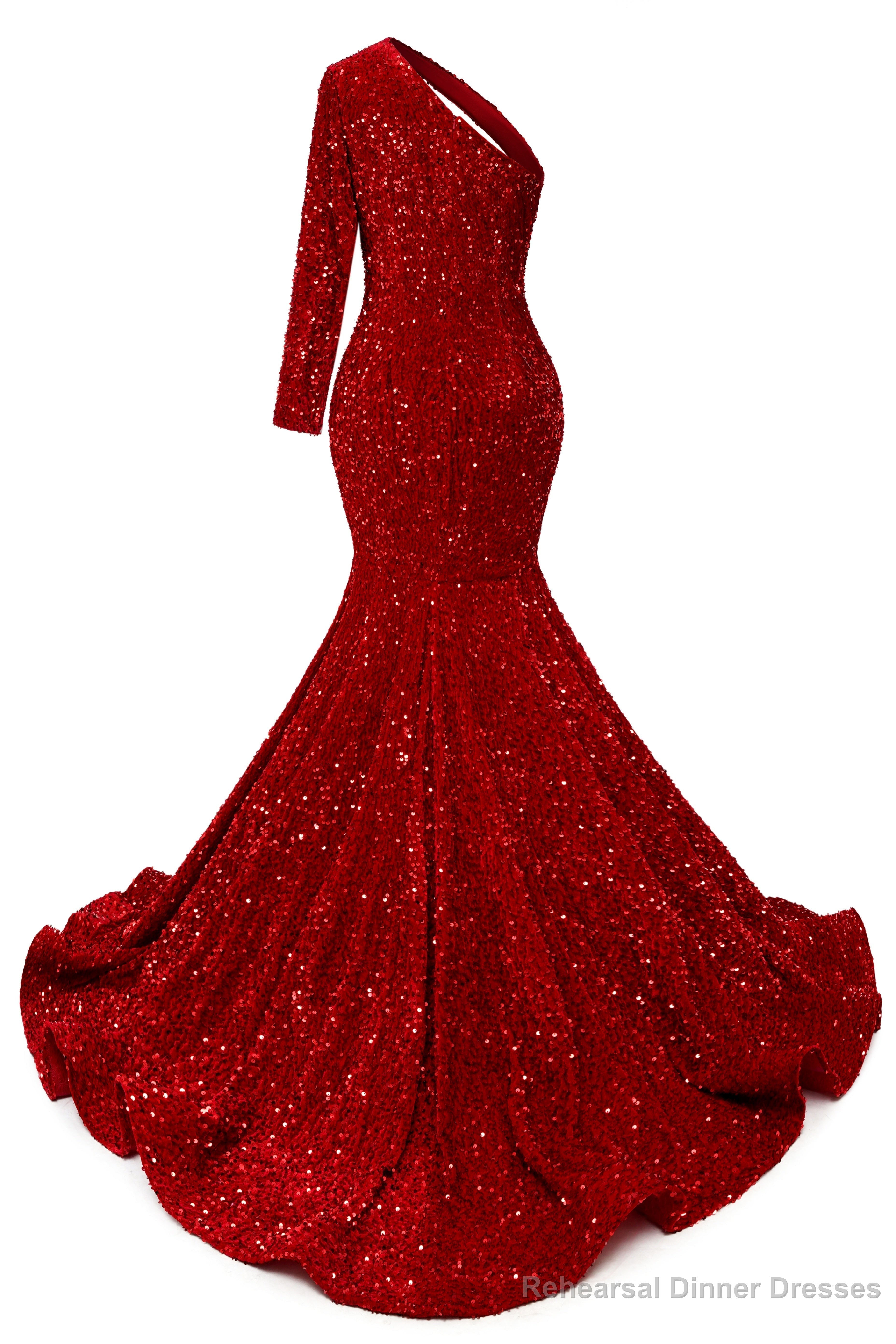 Orange Sequins Mermaid Prom Dresses One Shoulder Evening Dresses Floor Length Wedding Party Gowns