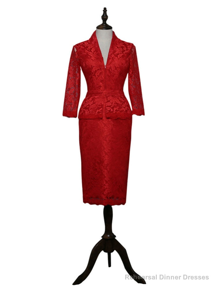 Red Sheath V-neck 3/4 Sleeves Mother Of The Bride Dresses Main image