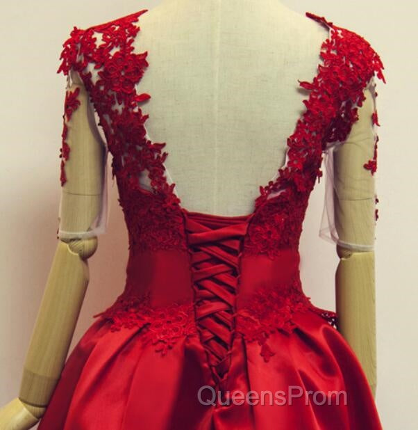 Red Short Sleeves Satin And Applique Homecoming Dress, Red Short Evening Prom Dress, Formal Dress Secondary image