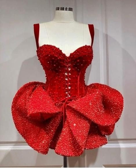 Red Sleeveless Homecoming Dress Sequined Mini Classy Evening Gown, Main image