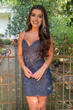 Red Spaghetti Straps Tight Short Homecoming Dress with Appliques