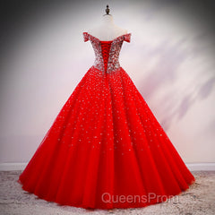 Red Sparkle Tulle Sweetheart Party Dress, Shiny Sweet 16 Dress