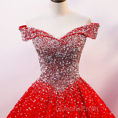 Red Sparkle Tulle Sweetheart Party Dress, Shiny Sweet 16 Dress