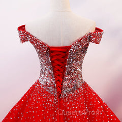 Red Sparkle Tulle Sweetheart Party Dress, Shiny Sweet 16 Dress