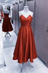 Red Strapless Midi Satin Dress