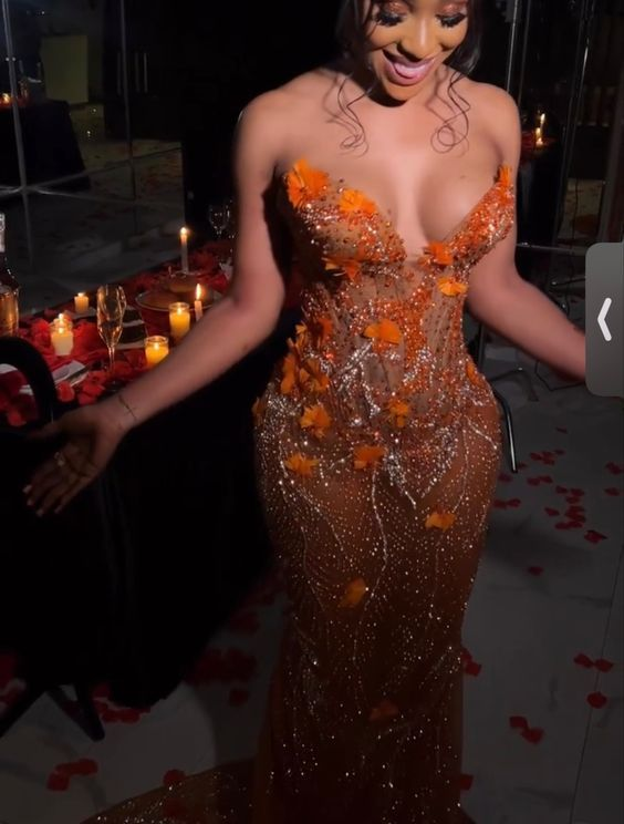 Gorgeous Orange Beaded Applique Mermaid Classy Evening Dress Long Classy Prom Dress Main image