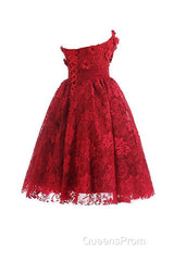 Red Sweetheart Knee Length Homecoming Dress Lace Cocktail Dress