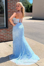Red Sweetheart Lace-Up Long Mermaid Prom Dress with Appliques