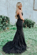 Red Sweetheart Lace-Up Long Mermaid Prom Dress with Appliques
