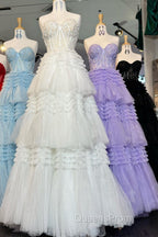 Red Sweetheart Sequins Top Multi-Layers Long Evening Prom Dress,Tiered Formal Dress