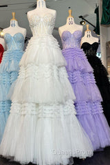 Red Sweetheart Sequins Top Multi-Layers Long Evening Prom Dress,Tiered Formal Dress