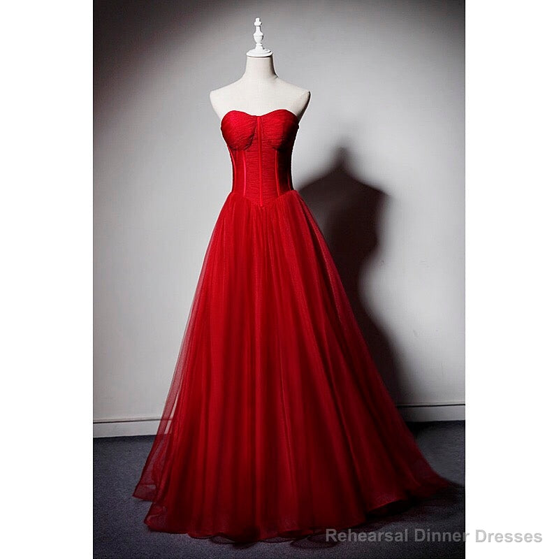 Red Sweetheart Tulle Ball Gown Floor Length Formal Dress, Red Tulle Evening Dress Party Dress Main image