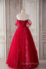 Red Sweetheart Tulle Long Formal Dress, Red Off Shoulder Party Dress Evening Prom Dress