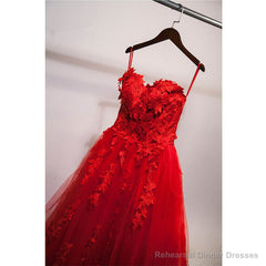 Red Sweetheart Tulle with Applique Party Dress , Tulle Formal Gowns
