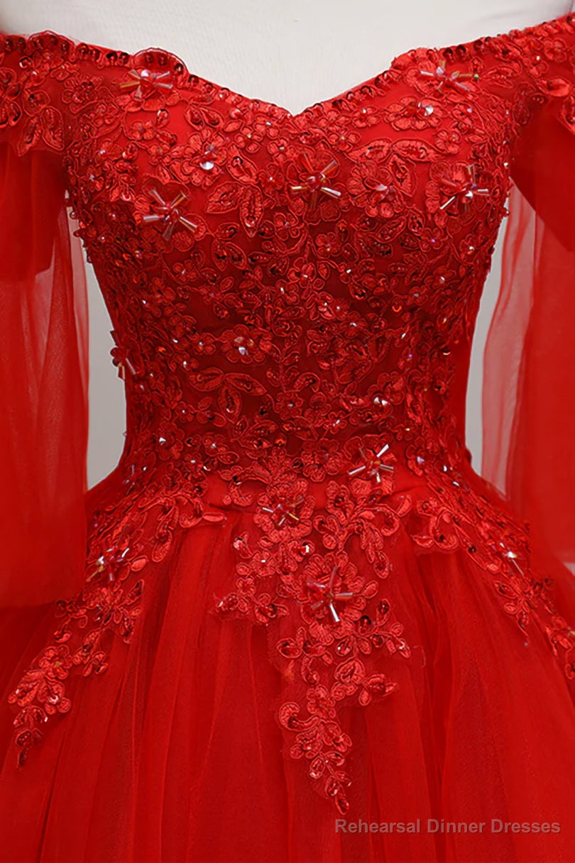 Red Sweetheart Tulle with Lace and Beaded Homecoming Dress, Red Party Dress