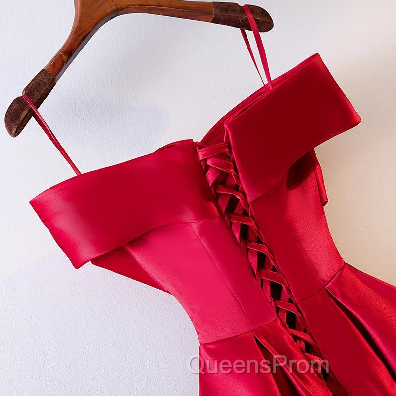Red Tea Length Evening Prom Dress, Red Tea Length Formal Bridesmaid Dress
