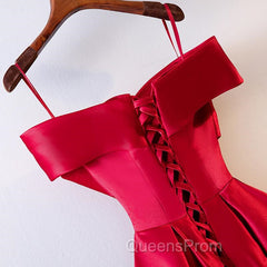 Red Tea Length Evening Prom Dress, Red Tea Length Formal Bridesmaid Dress