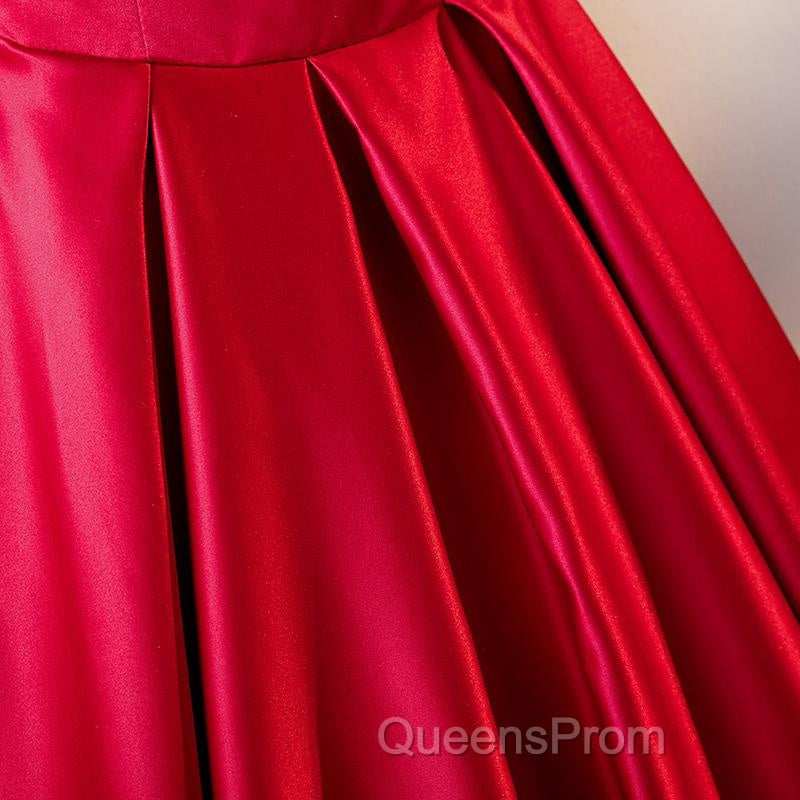 Red Tea Length Evening Prom Dress, Red Tea Length Formal Bridesmaid Dress
