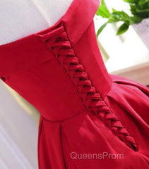 Red Tea Length Vintage Style Wedding Party Dress, Off Shoulder Formal Dress, Red Party Dress