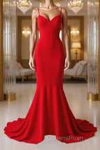 Red Thin Straps Mermaid Backless Long Evening Prom Dress, Red Mermaid Formal Dress, Red Evening Dress