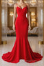 Red Thin Straps Mermaid Backless Long Evening Prom Dress, Red Mermaid Formal Dress, Red Evening Dress