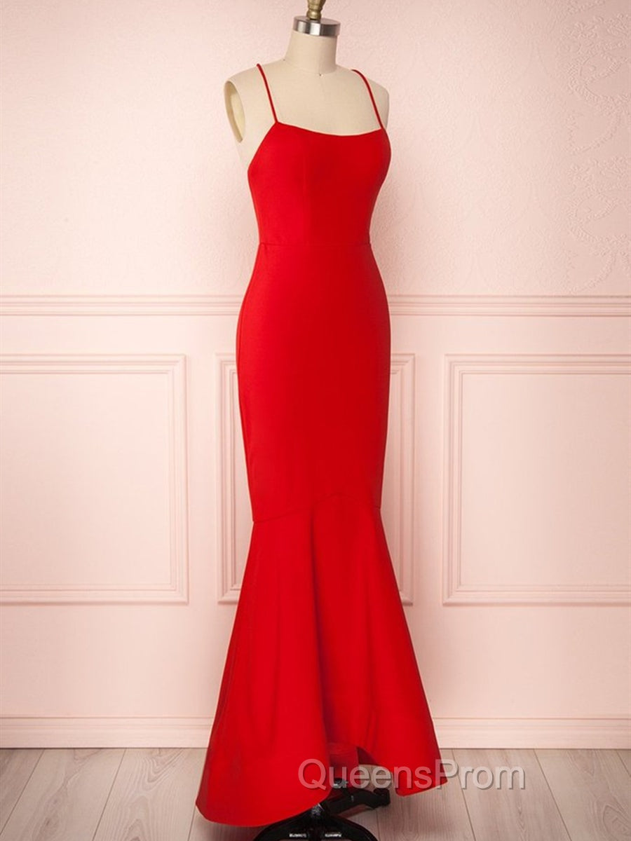 Red Thin Straps Mermaid Backless Long Evening Prom Dress, Red Mermaid Formal Dress, Red Evening Dress Secondary image