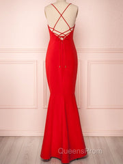 Red Thin Straps Mermaid Backless Long Evening Prom Dress, Red Mermaid Formal Dress, Red Evening Dress