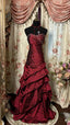 Red Tube Top Shiny Retro Elegant Long Layered Satin Ball Gown Classy Evening Dress