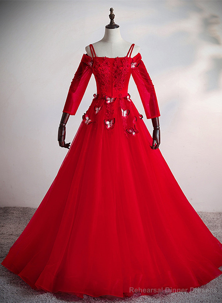 Red Tulle Ball Gown Off Shoulder Long Party Dress, Red Sweet 16 Dresses Secondary image