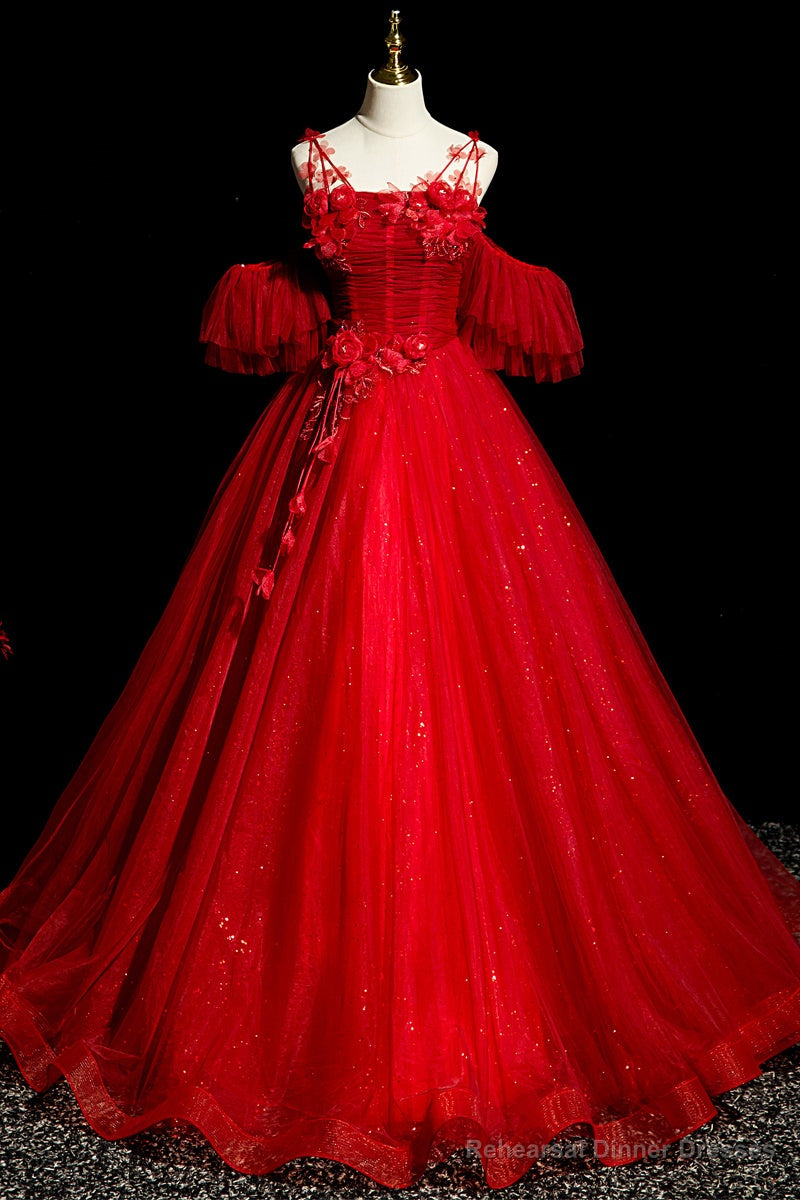 Red Tulle Ball Gown Off Shoulder Sweet 16 Formal Dresses, Red Evening Gown Party Dress Secondary image