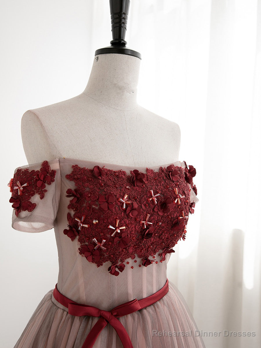 Red Tulle Beaded and Lace Short Party Dresses, Off Shoulder Prom Dresses Secondary image