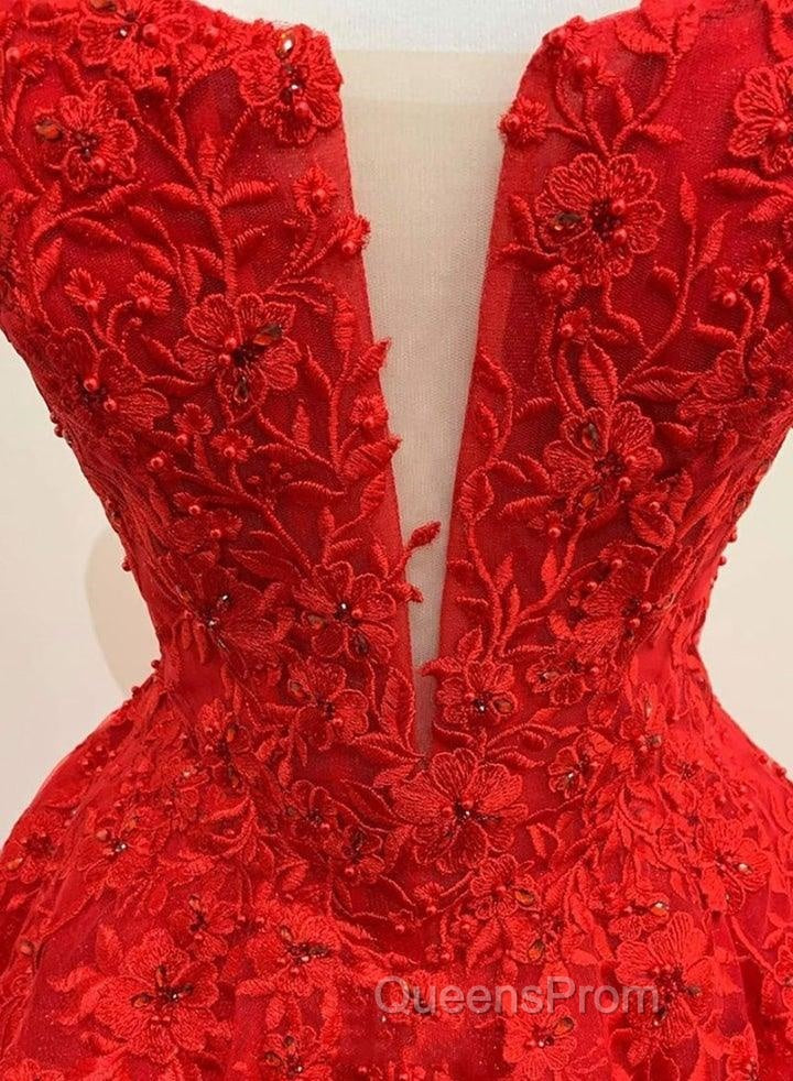 Red Tulle Lace Appliques Long Evening Prom Dress A Line Formal Evening Dress Secondary image