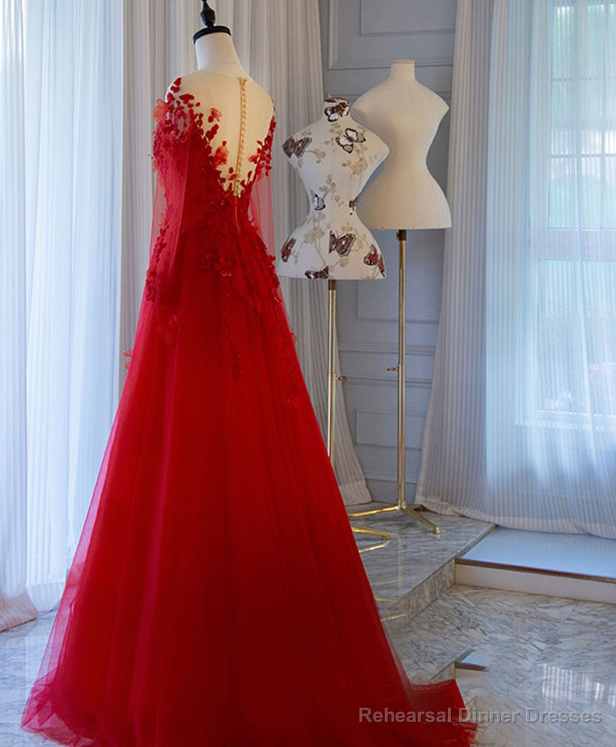 Red Tulle Lace Off Shoulder Long Prom Dress Red Lace Evening Dress Secondary image