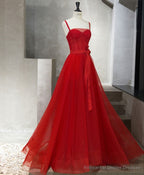 Red Tulle Long Prom Dress, Red Tulle Evening Dress