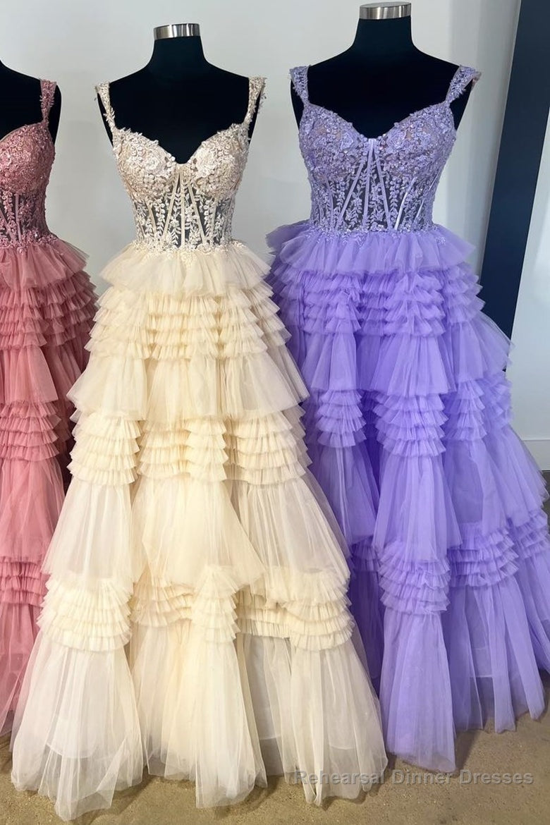 Red Tulle Off-the-Shoulder Ruffle Tiered Long Prom Dress