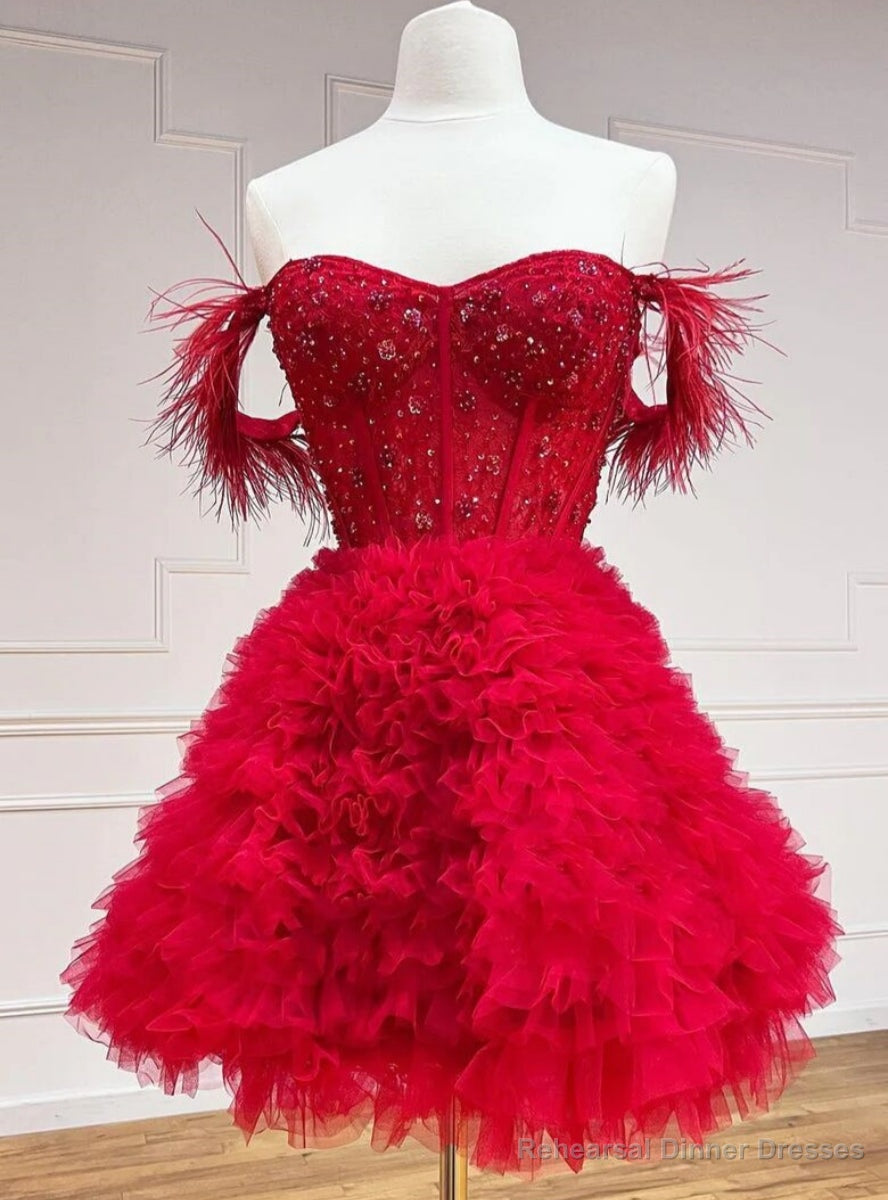 Red Tulle Off the Shoulder Tiers Homecoming Dress Main image