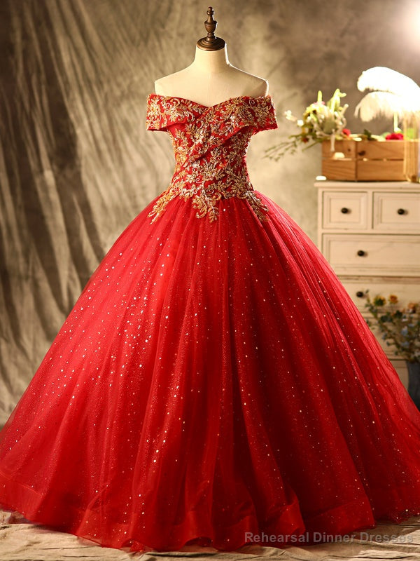 Red Tulle Sequins Beading Off the Shoulder Quinceanera Dress Main image