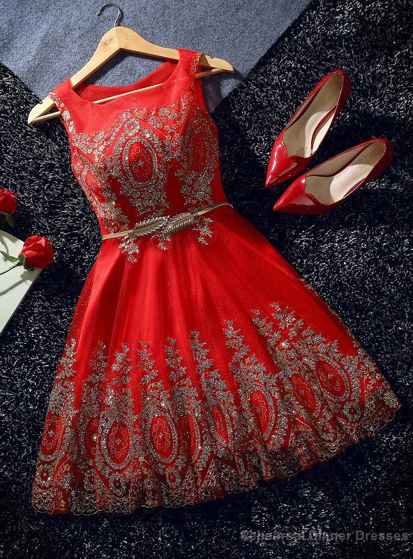 Red Tulle Sequins Bow Homecoming Dress Main image