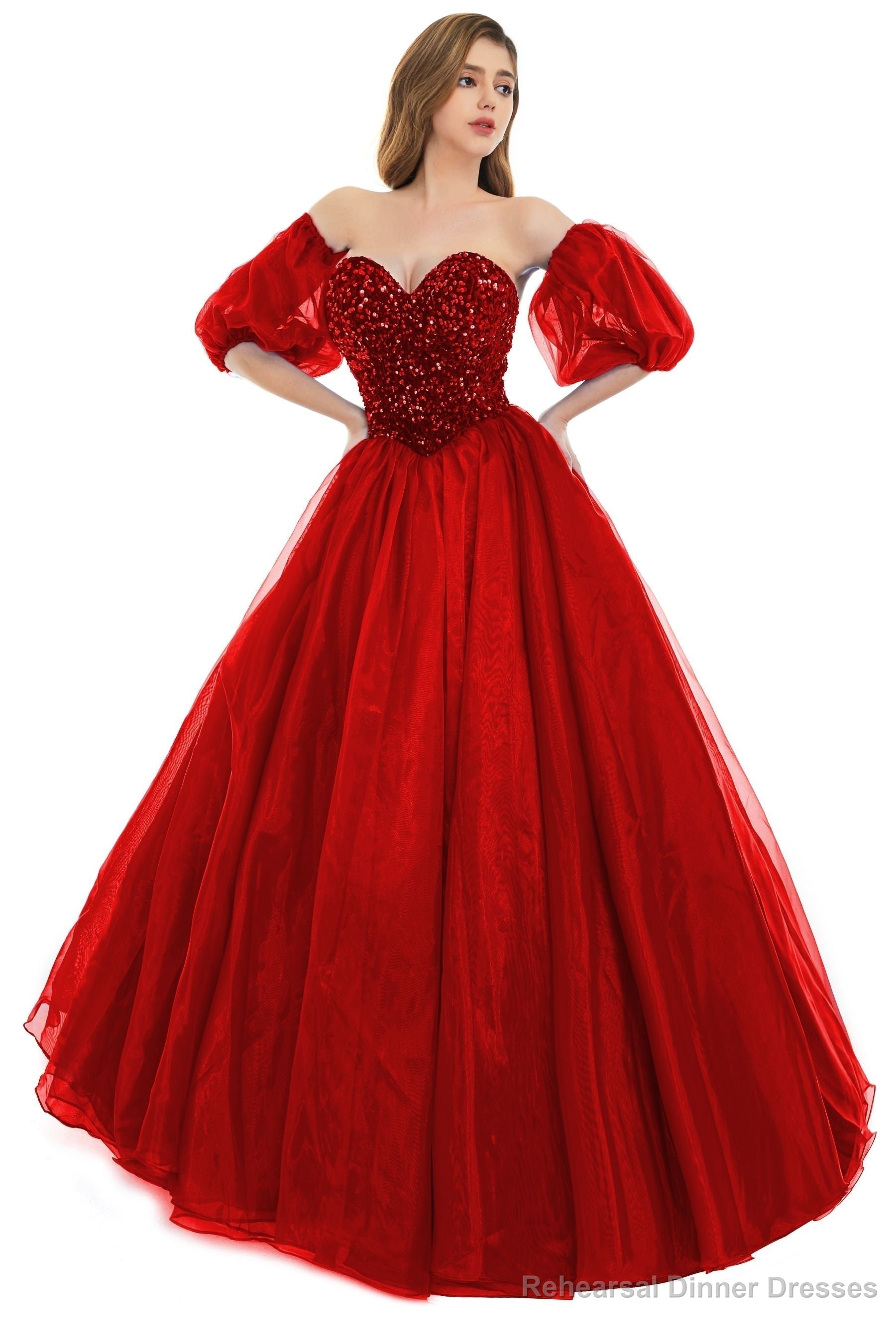 Red Tulle Sequins Sweetheart Prom Dresses Spaghetti Straps Evening Quinceanera Dresses Secondary image