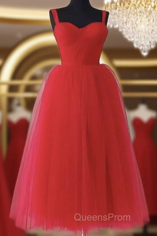 Red Tulle Spaghetti Straps Midi Corset Dress Main image