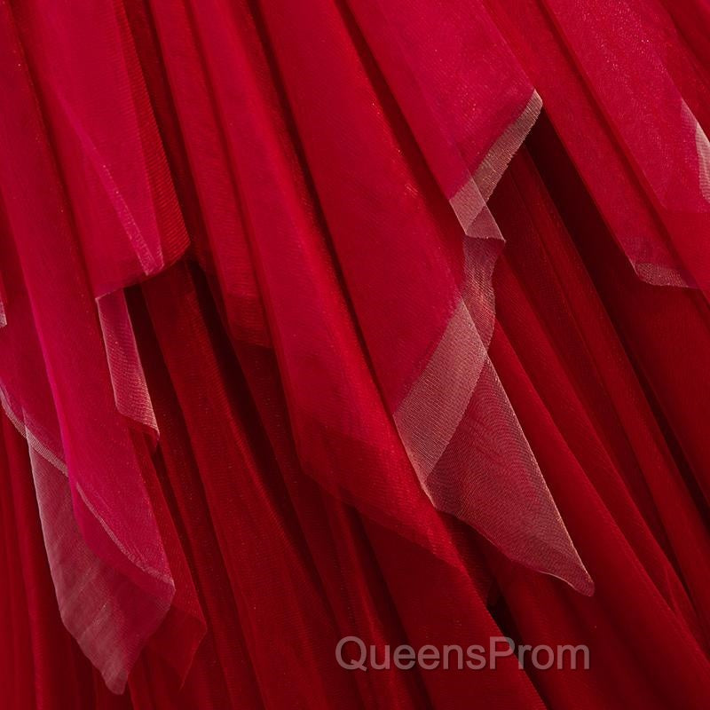 Red V Neck Long Evening Prom Dress with Corset Back, Red Floor Length Evening Prom Gown, Evening Dress
