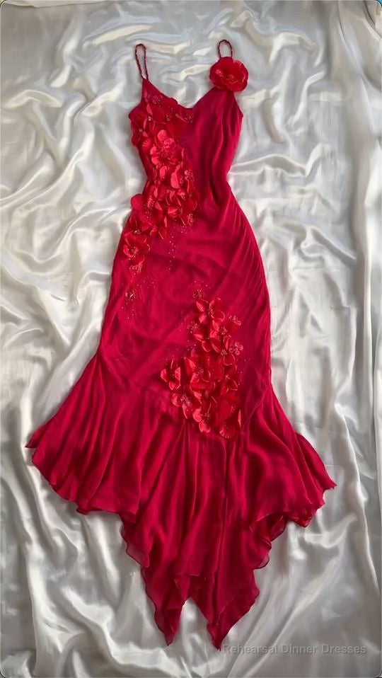 Red V-Neck Prom Dress Long Formal Dress With Flowers Main image