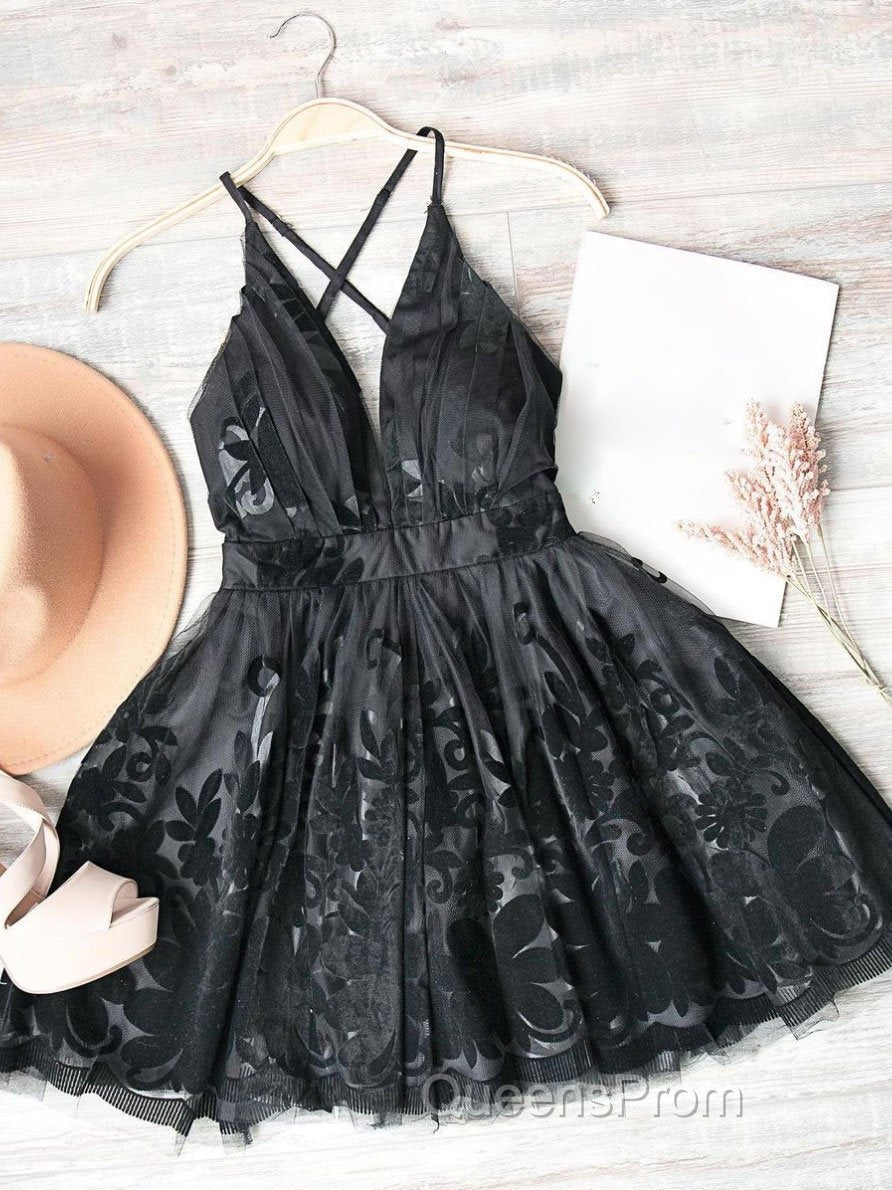 Red v neck tulle lace short Evening Prom Dress,Mini homecoming Dress cocktail Dress Secondary image